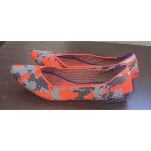 RARE ROTHY's Neon Orange Camo The Point Flat Shoe Limited Edition Retired US 9